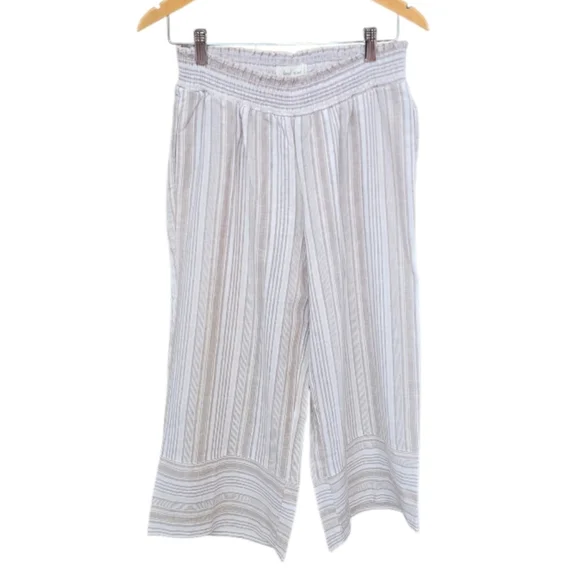 Land N Sea Beige White High Rise Vertical Stripe Capri Pants M - Picture 2 of 7